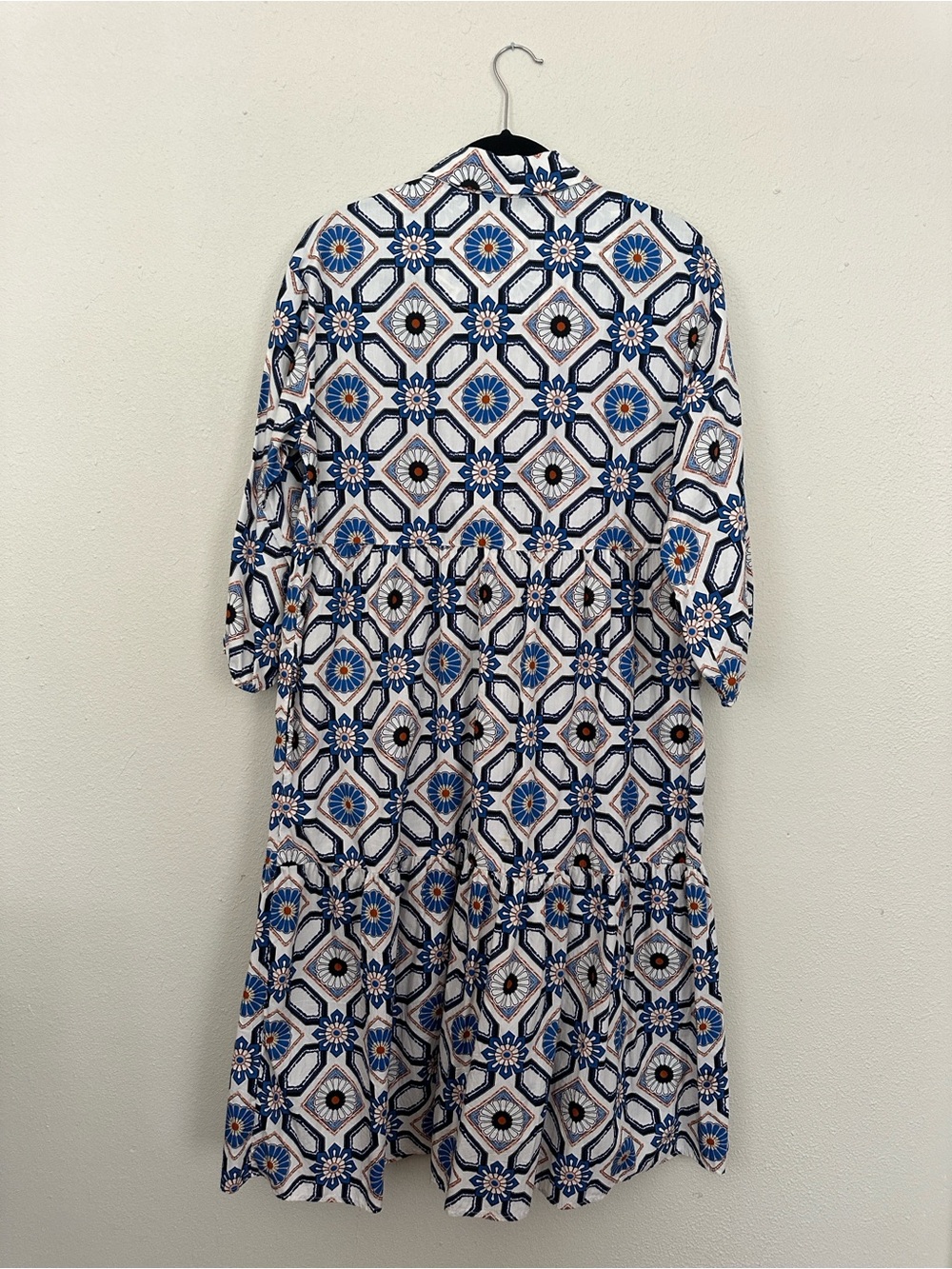 Maeve Blue & White Geometric Tiered Midi Dress - Picture 6 of 6